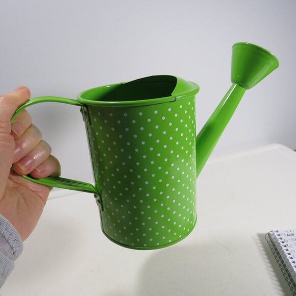 Lime Green Polka Dot Watering Can Metal Spring Decor Item - Picture 5 of 16
